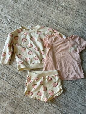Girls 18m Strawberry Print Pajama Set - Pink/Cream